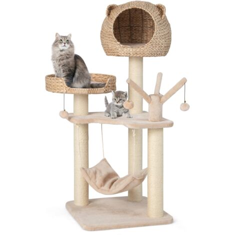 Torre per gatti alta 121cm con casetta in pelo grande letto amaca, Centro di attività per gattini Naturale