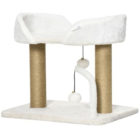 TORRE PER GATTI MAX 5KG IN TRUCIOLATO CON TIRAGRAFFI E PALLINE GIOCATTOLO. 48X38X42 CM. GIALLO E BIANCO