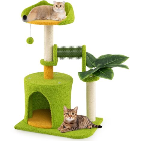 Torre per gattini con foglie artificiali condominio trespolo tiragraffi in sisal, Albero per gatti da interno Verde