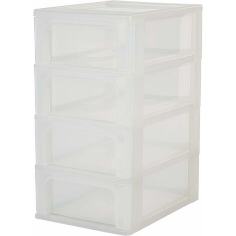 Torre portaoggetti, organizer, 4 cassetti da 7 l, formato A4, trasparente, ufficio, soggiorno - cassettiera organizer - bianco