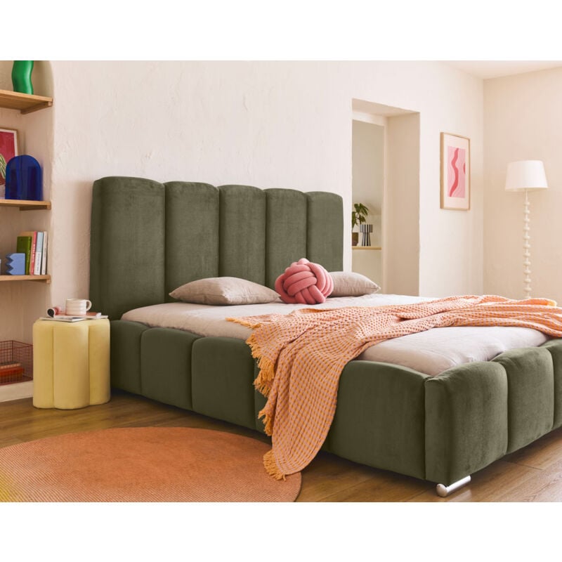 Torreon - lit coffre - 180x200 - sommier inclus - en velours - vert