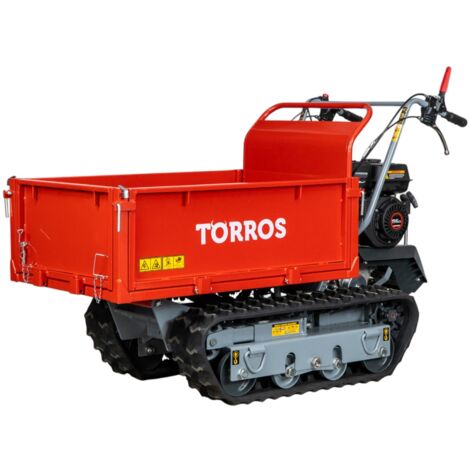 Torros – Brouette motorisée 600 kg – Chenilles caoutchouc pour sols difficiles – Moteur essence 6,5 ch – Basculement hydraulique – MRP600H