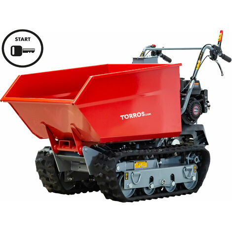 Torros – Brouette motorisée essence à chenilles – Capacité 600 kg – Démarrage électrique – 4 vitesses – Pour terrains difficiles – MRD600HE