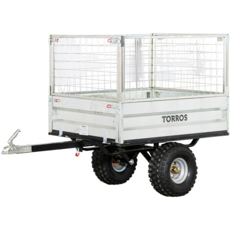 Torros – Remorque simple essieu 350kg benne galvanisée basculante 1200x850x300 mm – Rehausses 500 mm – AHR350G