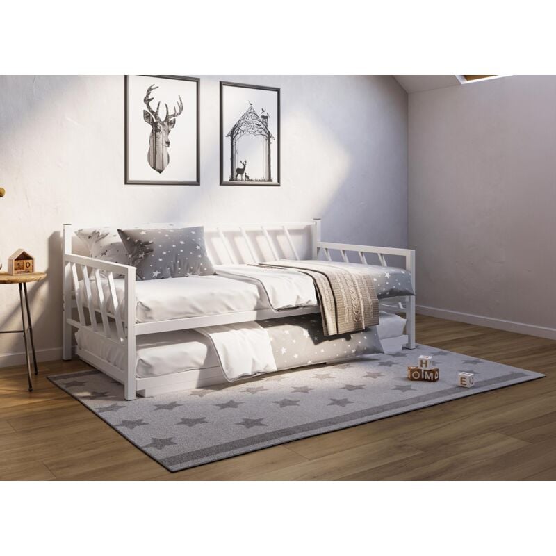 TORRY - Lit banquette gigogne en métal blanc TORRY 90 x 190 cm