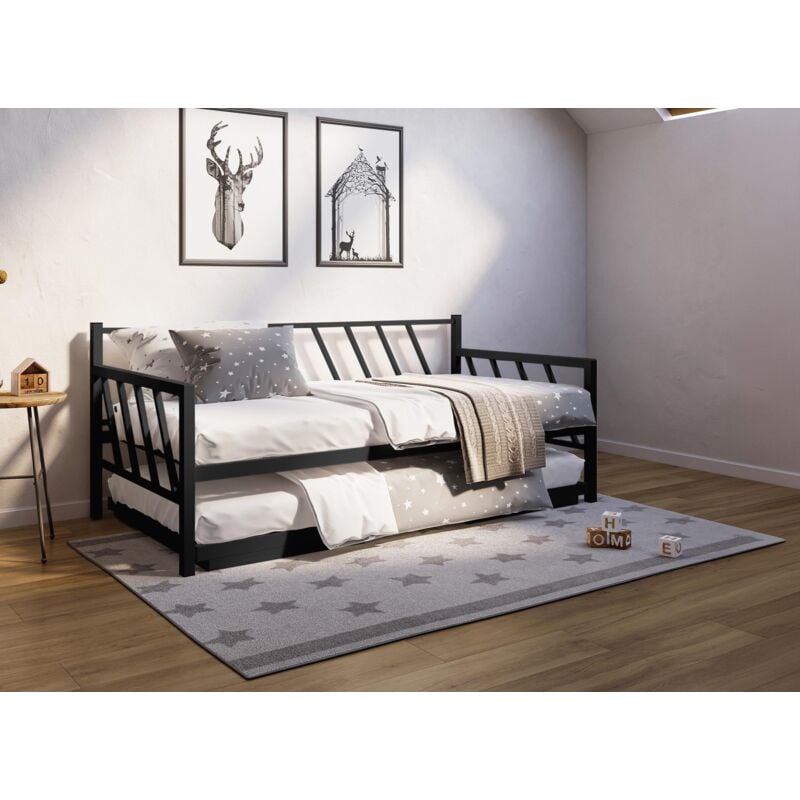 Deco In Paris - torry - Lit banquette gigogne en métal noir torry 90 x 190 cm