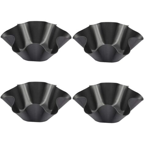 Tortilla Mold Set, 4 Piece Flower Shape Tortilla Mold, Non-Stick Carbon Steel Salad Pans for Tortillas, Cakes, Breads, Pastries (Black)