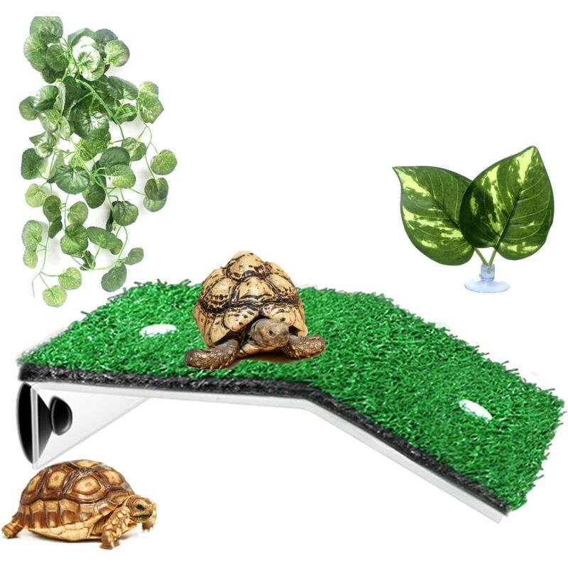 Tortue Plateforme, Plate-Forme Flottante de Gazon Artificiel de Rampe Reptile, Animaux Semi Aquatiques Habitat Basking Escalade Plateforme avec