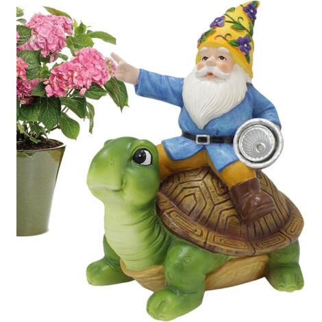 Tortue Solaire pour Jardin - Luminaire Solaire Statue avec Nain de Jardin -