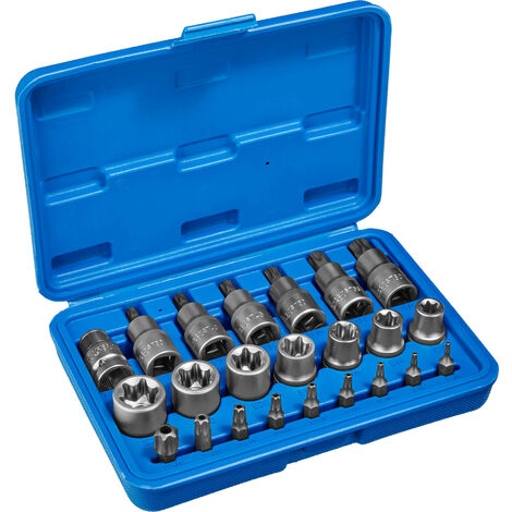Torx llave tubular juego de puntas 23 piezas - juego de llaves tubulares con maletín, kit de llaves de acero cromo vanadio torx, pack de herramientas manuales para taller - azul
