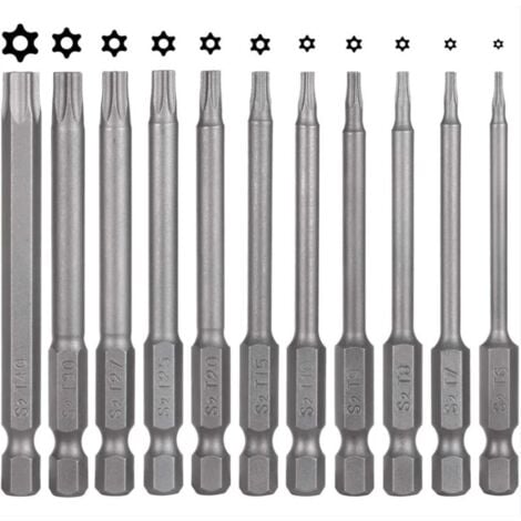 LITZEE Torx-Schraubendreher-Bits-Set, 11-teilig, 75 mm, magnetische Sechskant-Schraubendreher-Bits aus S2-Stahl, T6, T7, T8, T9, T10, T15, T20, T25, T27, T30, T40, elektrische Torx-Bits für T-Profilschrauben