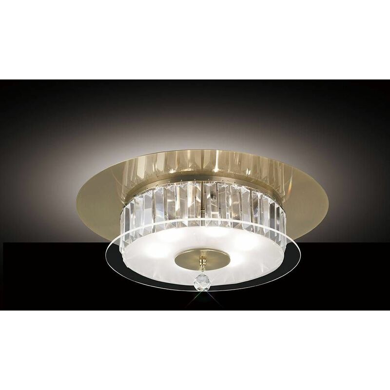 09diyas - Tosca round ceiling light 6 Bulbs antique brass / glass / crystal