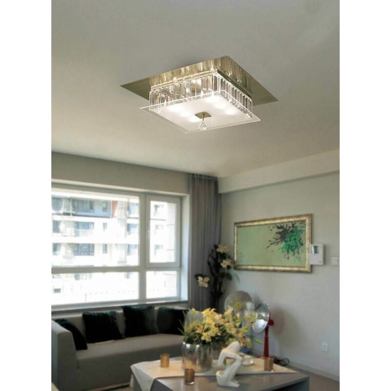 09diyas - Tosca square ceiling light 6 Bulbs antique brass / glass / crystal