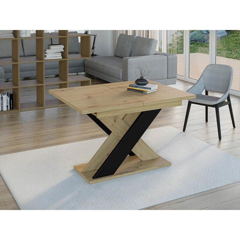 Bestmobilier - Tosca - table à manger extensible - chêne clair et noir - 4 à 6 personnes - bois / noir
