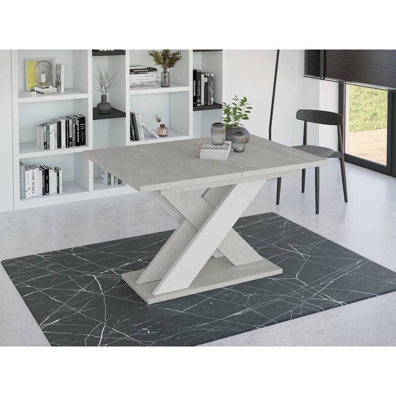 Bestmobilier - Tosca - table à manger extensible - gris et blanc - 4 à 6 personnes