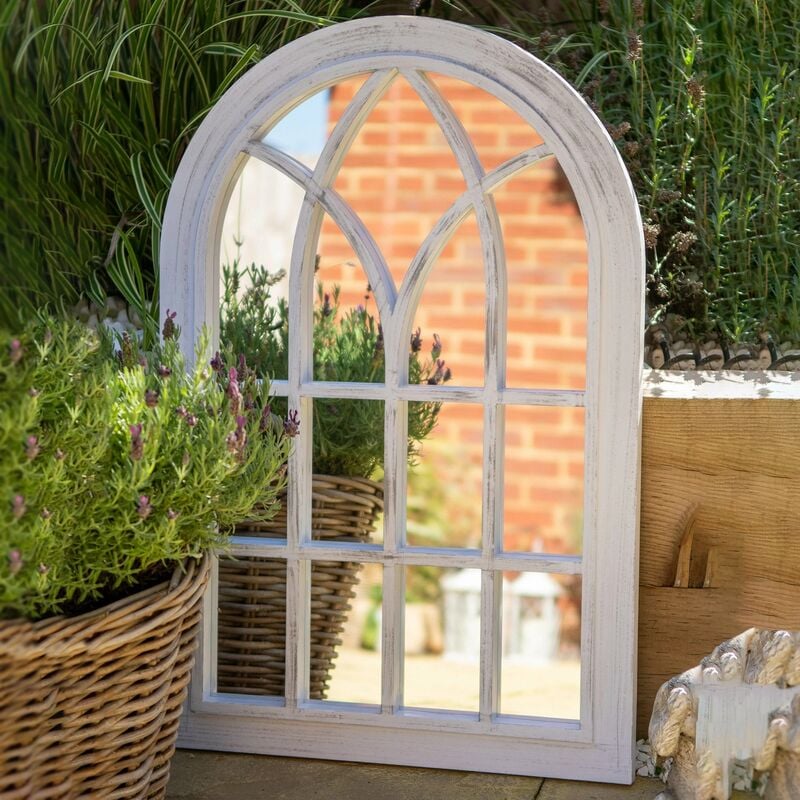 Dawsons Living - Toscana Arched White Distressed Outdoor Garden Wall Mirror