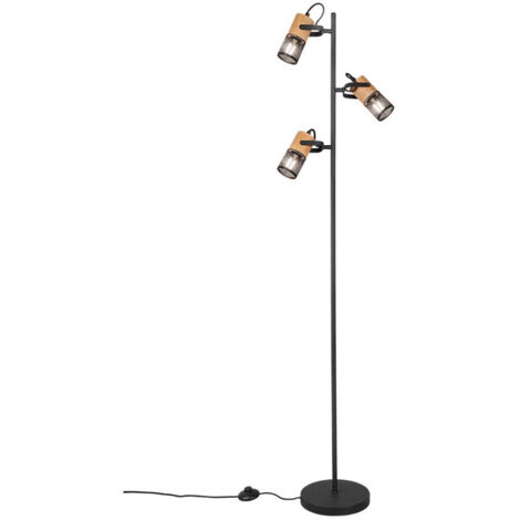Tosh Lámpara de pie negra 3xE14 Jaula de madera y metal Alt. 150 cm Trio Lighting