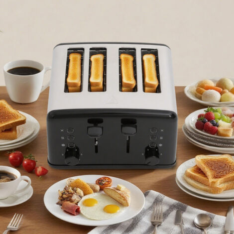Tostador eléctrico 1750W para 4 rebanadas, tostador de 6 niveles con ranuras anchas