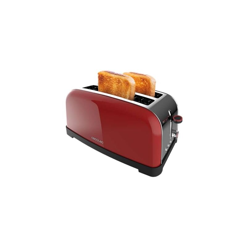 Cecotec Tostador vertical Toastin' time 1500 Red Lite, 1500W de Potencia, Capacidad para 4 Tostadas, Doble Ranura Larga y ranura ancha 3,8cm, Sistema