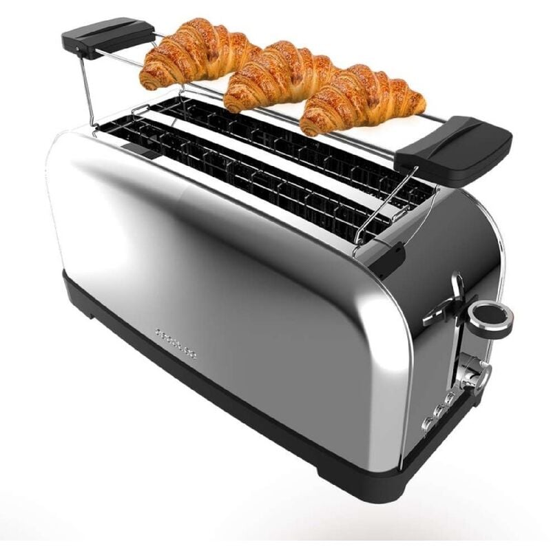 Cecotec - Tostador vertical Toastin' time 1500 Inox, 1500W de Potencia, Doble ranura larga y ranura ancha 3,8cm, Varillas Superiores, Acero