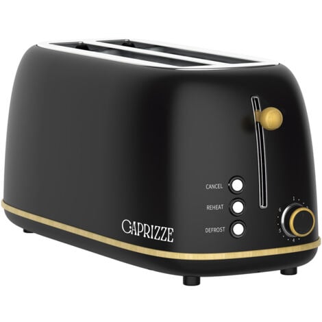 Tostadora de Pan Caprizze Kaito XL Doble Ranura Extra Larga y 6 Niveles de Tostado Diseño Moderno Efecto Madera y Negro Mate Ranura XL