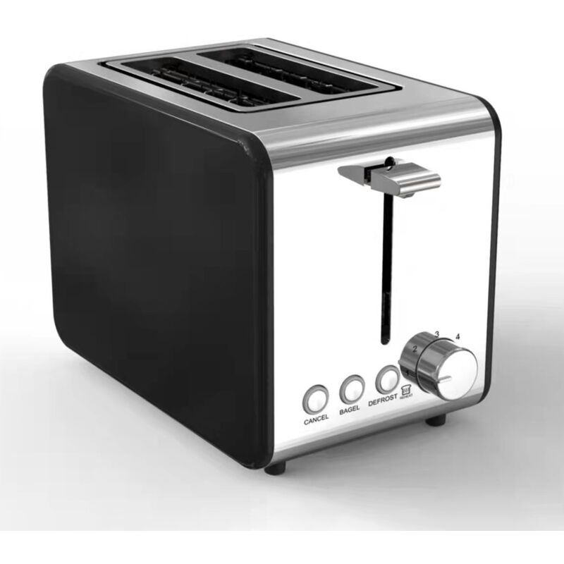 Tostadora vintage negra de acero inoxidable con 2 ranuras, rejilla
