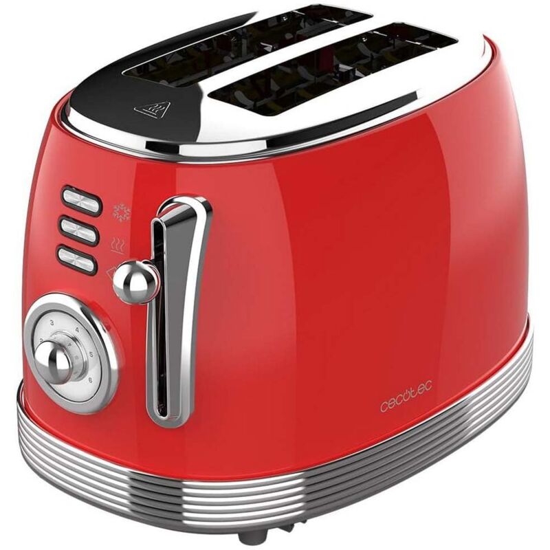 Cecotec - Tostapane Verticale 2 Fessure Brevi per Toast e Gusto 800 Vintage Light Red. 850 w, 2 fette de Pane, Fessure extra larghe de 3.8 cm,