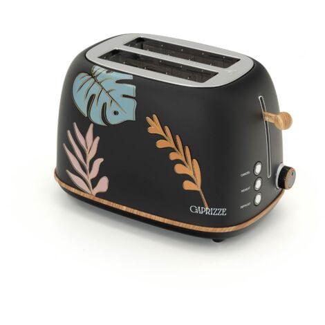 CAPRIZZE Tostapane Kaito con doppia fessura extra ampia 6 livelli di tostatura decorazione floreale e effetto legno nero opaco