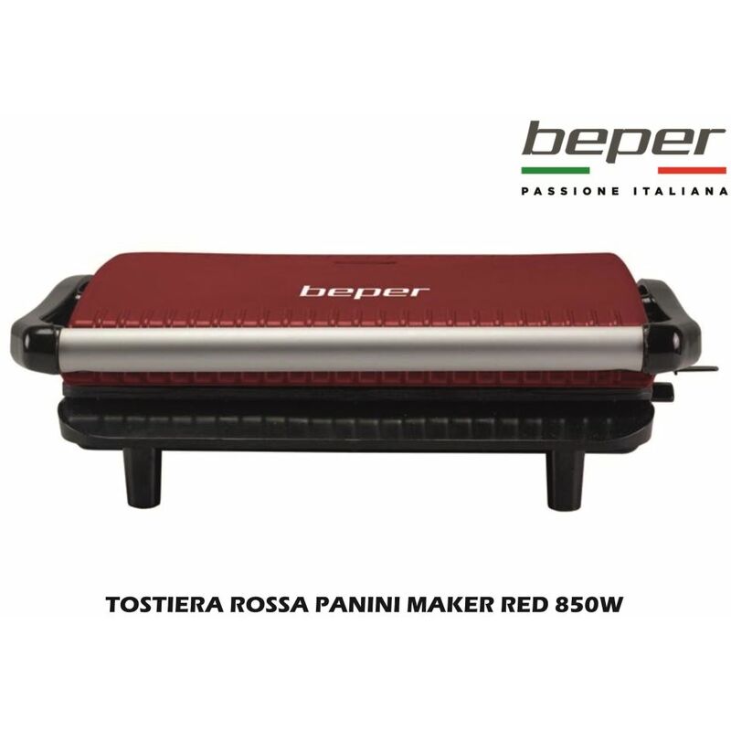 Image of Beper - P101TOS002 Tostiera/Panini Maker/Griglia elettrica,850W, Piastra antiaderente, Impugnatura Termoisolante, Rossa