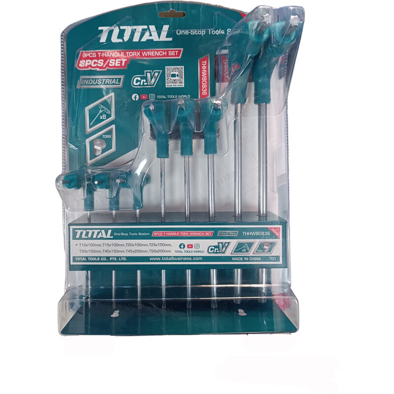 Image of Set 8pz chiavi torx chiave impugnatura a t T10-T50 con supporto - Total