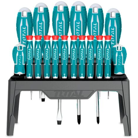 TOTAL - Set di Cacciaviti - Include 18 Cacciaviti - Cromo Vanadio - Punta magnetica - Include 4 cacciaviti a punta piatta, 4 a punta Phillips, 10 di Precisione
