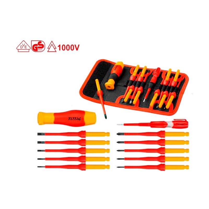 

Total Tools Conjunto 12 Destornilladores intercambiables electricista 1000V