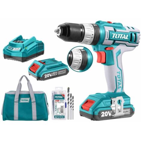 TOTAL - Trapano a Percussione, 2 Batterie, 50 Accessori, Borsa - 45 Nm