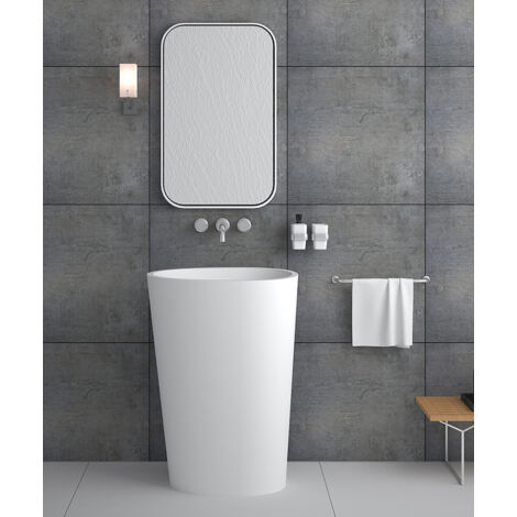 Totem Lavabo ovalado con pedestal Blanc Mat - Soukané