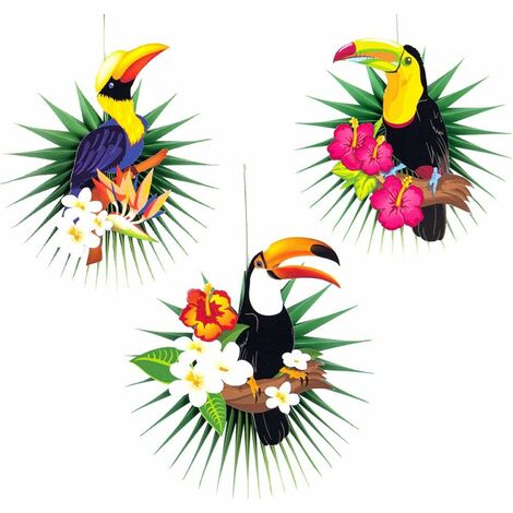 Toucan Decoration Jardin Rosace Papier Suspendu Tropical Party Deco Anniversaire Mariage Chambre Enfant - 3pcs，T-Audace