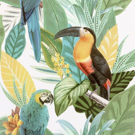 Toucan Jungle Wallpaper Arthouse Tropical Palm Birds Green Textured Vinyl