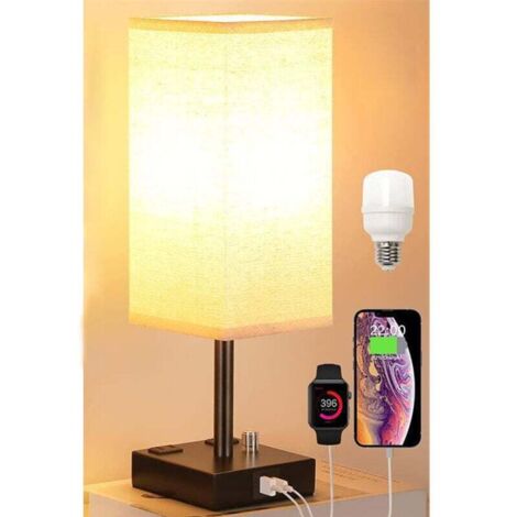Touch bedside lamp with 2 USB charging ports, 3-position dimmer, black fabric shade and wrought iron base, ideal for a living room, bedroom or hotel (bulb included) [Energy Class