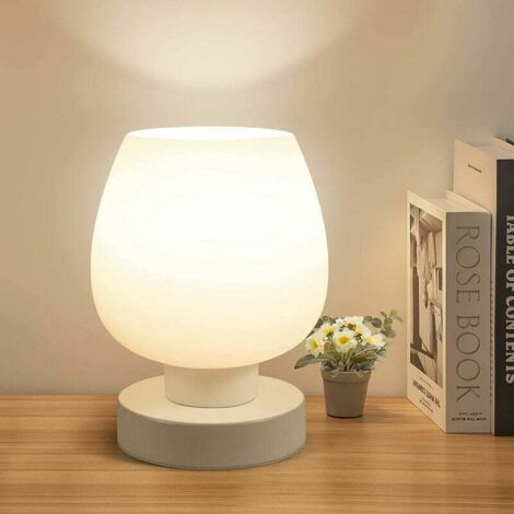Touch Bedside Table Lamp - Modern Small Lamp for Bedroom, Living Room, Bedside Table, Desk Lamp with White Opal Glass Shade, Warm LED Bulb, 3-Way Dimmable, Simple Design