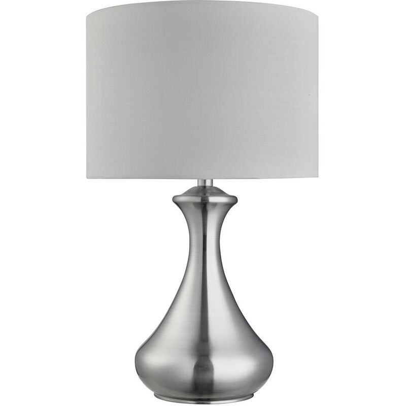 Searchlight Touch - 1 Light Table Touch Lamp Satin Silver with White Shade, E14