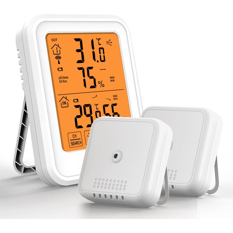 Wireless Digital LED Color Touch Screen Weather Station with 2 Outdoor Sensors, Indoor and Outdoor Temperature and Humidity Display