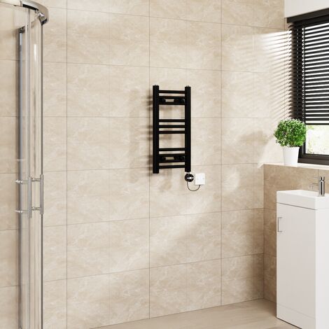 Touch Screen Thermostatic Straight Towel Rail Black 600x300mm