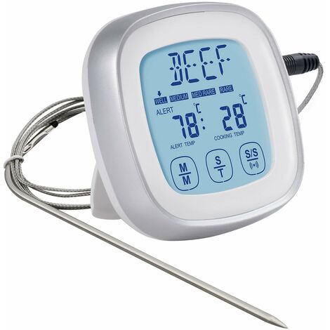 Touch Screen Timer Termometro da forno Cottura Termometro digitale per grill Termometro elettronico da cucina con 1 sonda e timer Bianco argento