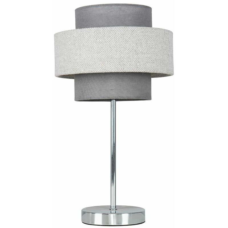 Touch Table Lamp Chrome Finish 4 Stage Dimmer 2 Tier Shades - Dark Grey & Grey - Including LED Bulb