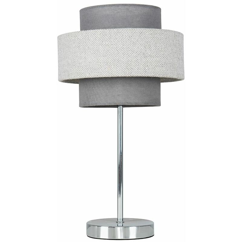 Touch Table Lamp Chrome Finish 4 Stage Dimmer 2 Tier Shades - Dark Grey & Grey - No Bulb