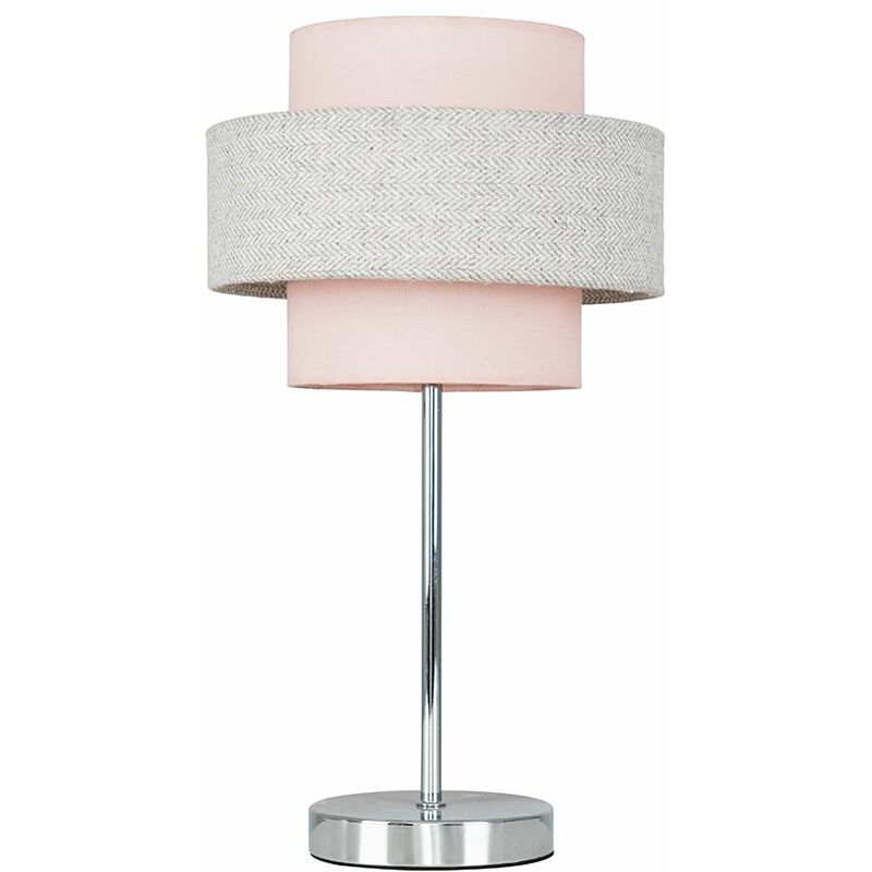 Touch Table Lamp Chrome Finish 4 Stage Dimmer 2 Tier Shades - Pink & Grey - No Bulb