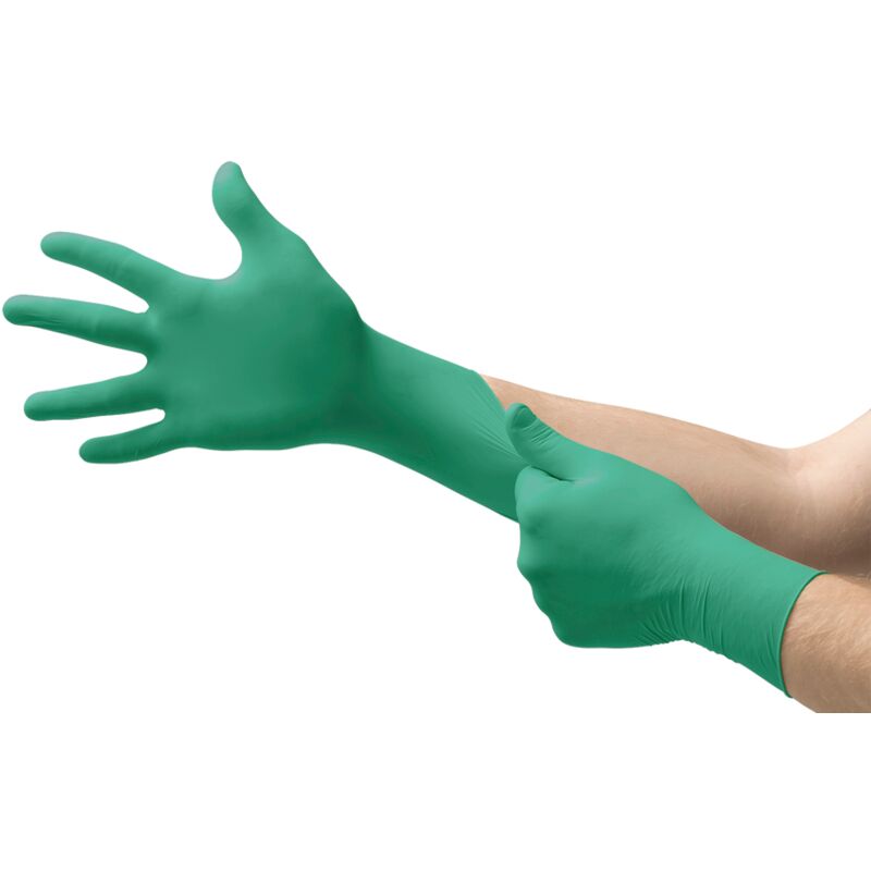Ansell Touchntuff Disposable Gloves, Green, Nitrile, Powdered, Textured Fingerti
