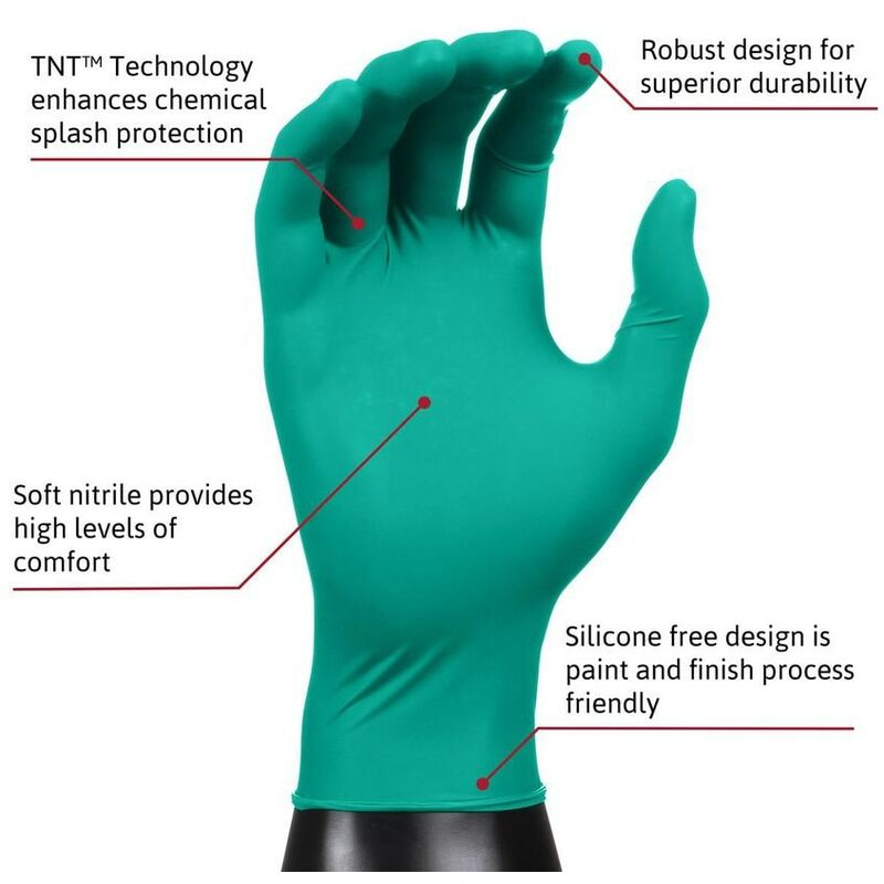 TouchNTuff Disposable Gloves Green Nitrile Powder Free Smooth Size 7 - Pa - Ansell