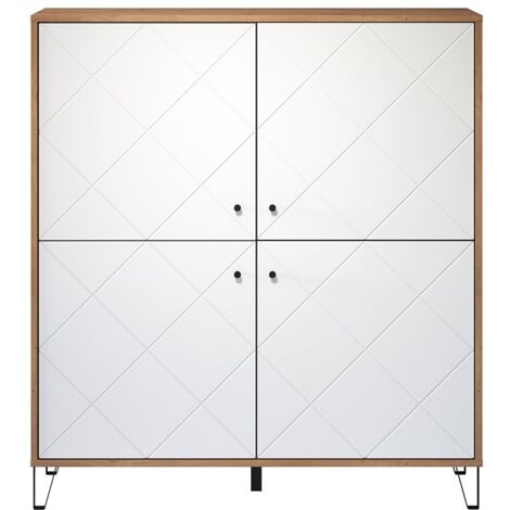 TouchWO Sideboard 4 Türen Eiche Dekor, weiß matt.