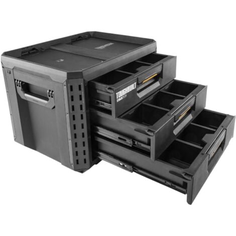 Toughbuilt StackTech TB-B1-D-70-3 XL Werkzeugkiste Box mit 3 Schubladen 53 x 40 x 39 cm + 22x Trennwand