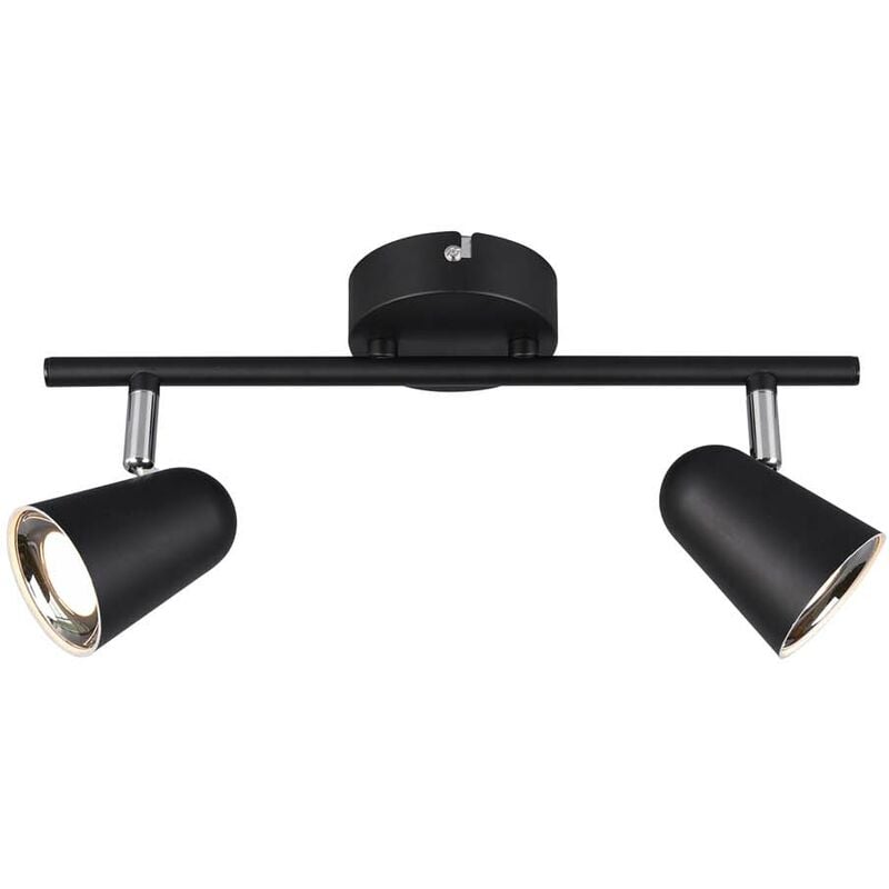 Toulouse Barre 2 Spots led Noir Satiné Avec Bordure Chromée l. 34cm